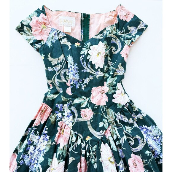 80's Vintage Loralie Floral Cotton Swing Square Dance Sweetheart Dress 6 fits XS - Picture 2 of 10